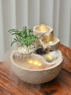Fontaine de Table Zen Feng Shui | Rocaille de Montagne avec Boule Tournante, Roue à Eau & Brumisateur LED | « Bassin au Trésor » pour la Richesse & la Chance