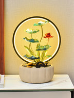 Fontaine en Cascade Zen Lotus avec Lumière Halo LED | Élément d'Eau Feng Shui Moderne pour Harmonie, Pureté & Prospérité