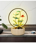 Fontaine en Cascade Zen Lotus avec Lumière Halo LED | Élément d'Eau Feng Shui Moderne pour Harmonie, Pureté & Prospérité