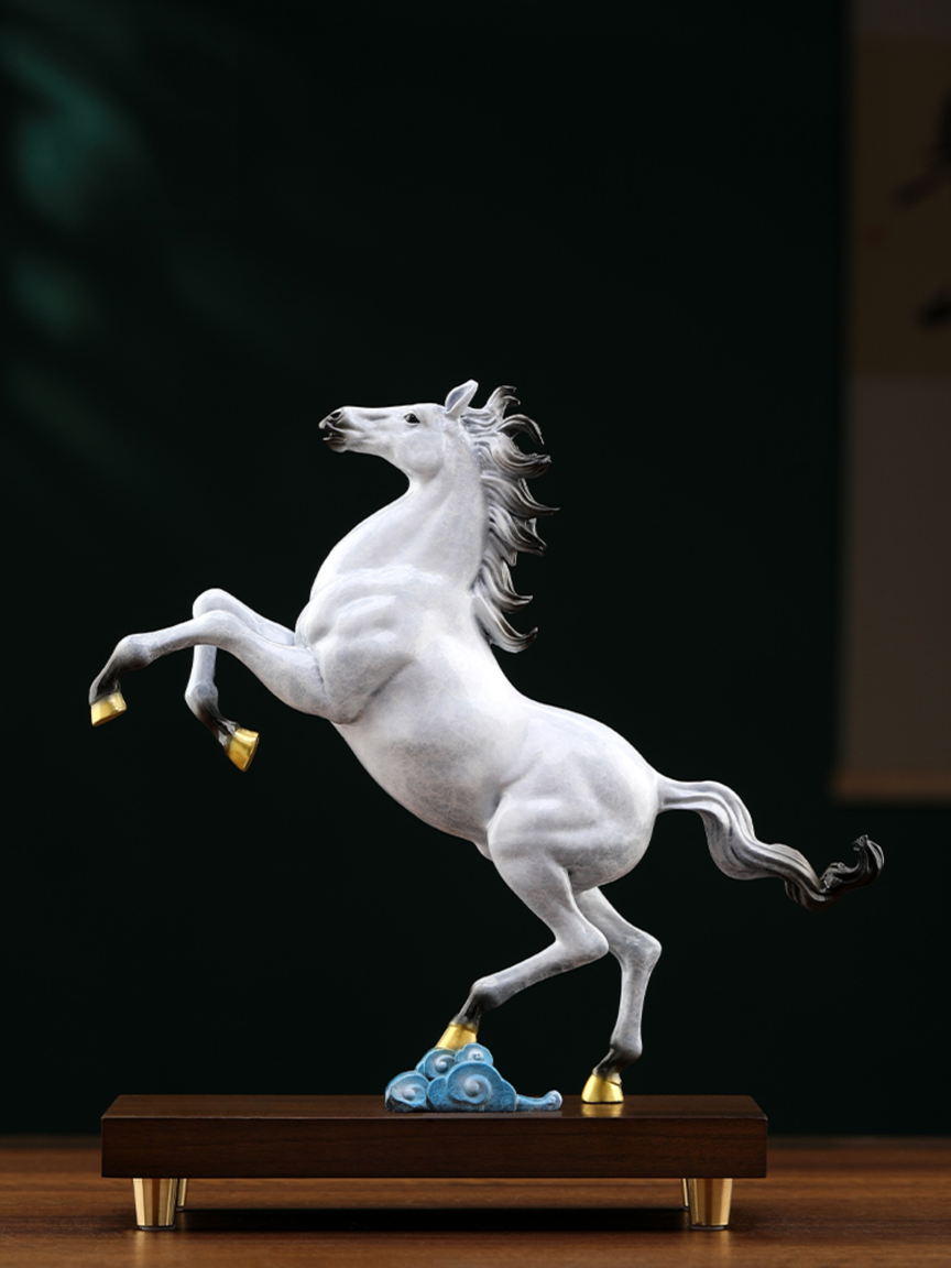 "Soaring Clouds" Solid Brass Horse Statue – High-Temperature Colored Metal Cure for Career Rise & Fame