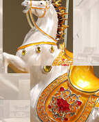 "Flag of Victory" Enamel Horse Statue | "Qi Kai De Sheng" Feng Shui Ornament for Business Success | Luxury Cloisonné Style with "Win" Flag