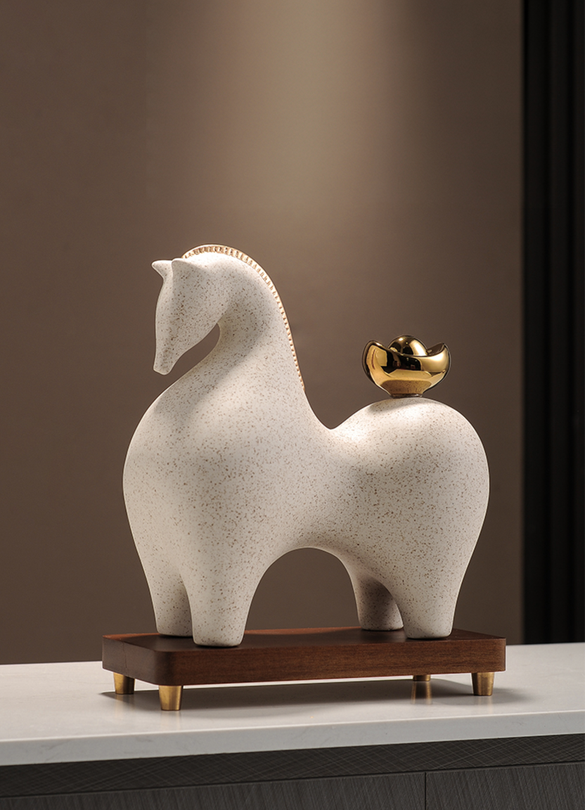 "Wealth Carrier" (Ma Shang You Qian) Modern Ceramic Horse – Earth Element Feng Shui Cure for Asset Accumulation & Stability