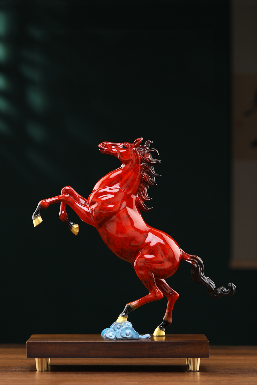 "Soaring Clouds" Solid Brass Horse Statue – High-Temperature Colored Metal Cure for Career Rise & Fame