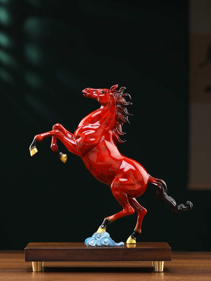 "Soaring Clouds" Solid Brass Horse Statue – High-Temperature Colored Metal Cure for Career Rise & Fame