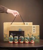 Ensemble Lion Feng Shui Jade Vert des Cinq Bénédictions