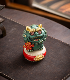 Ensemble Lion Feng Shui Jade Vert des Cinq Bénédictions