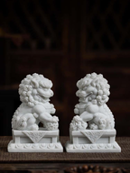 Imperial White Marble Guardian Lion Pair