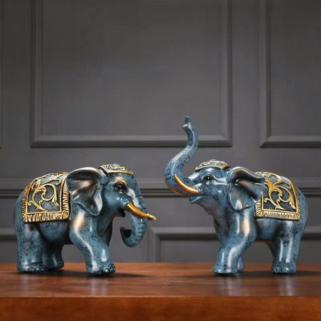 "Auspicious Duo" Resin Elephant Pair
