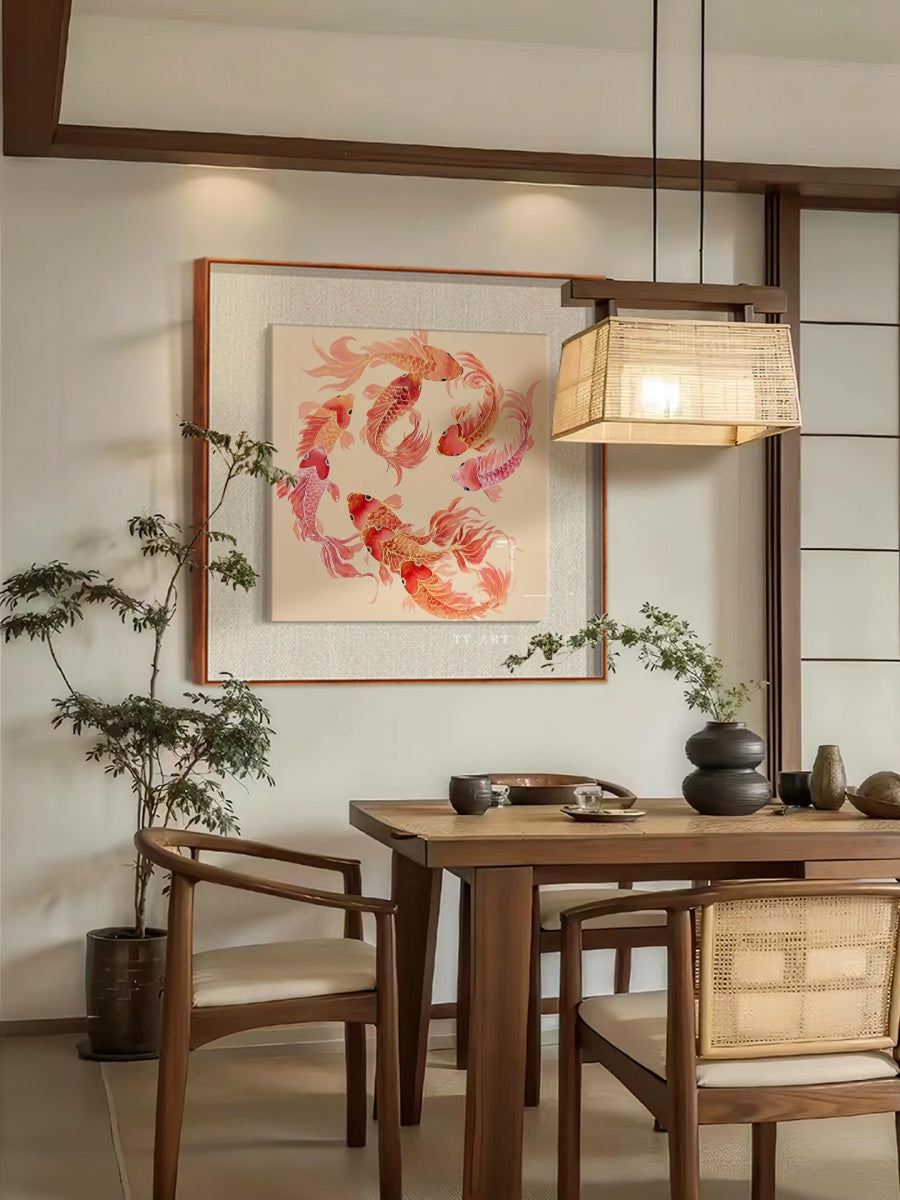 "Everlasting Abundance" (Jiu Yu Tu) Hand-Painted Canvas Art – Nine Koi Feng Shui Cure for Long-Term Wealth & Family Harmony